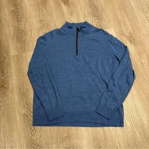 Untuckit Fine Merino Wool Sweater Belguardo Suede Mens XL 1/4 Zip Blue